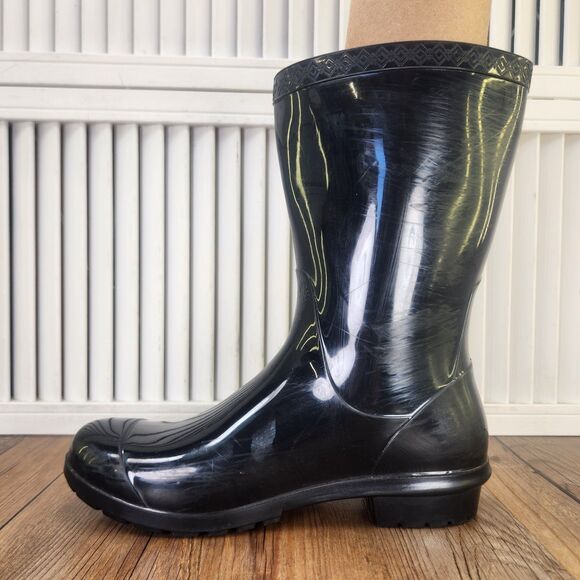 UGG Sienna Womens Sz 7 Black Glossy Rubber Boots Garden Outdoors Designer Modern - Picture 6 of 10
